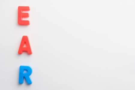 Letter to learn spelling,Colorful letter help children to learn on white background and copy spaceの写真素材