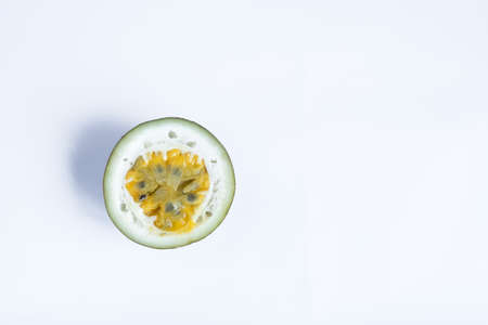 Passionfruit half in isolated white backgroundの写真素材