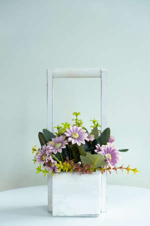 Flower pot on white tableの写真素材