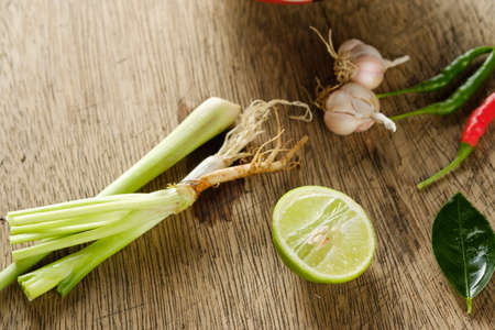 Close up lime and spices for cooking asian styleの写真素材