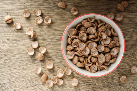 Cereals breakfast cocoa flavor in bowlの写真素材