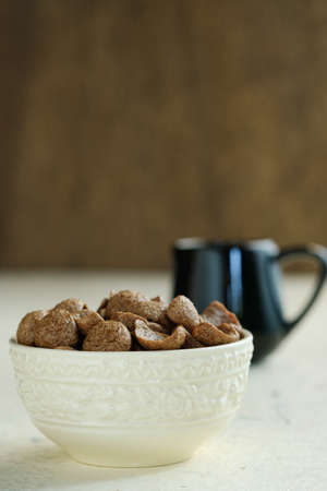 Cereals breakfast cocoa flavor in bowlの写真素材