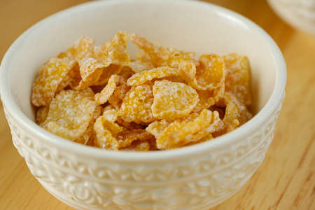 Close up cereals in white bowl