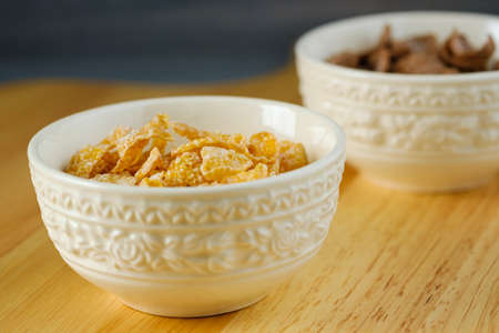 Close up cereals in white bowlの写真素材