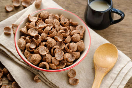 Cereals breakfast cocoa flavor in bowl on naperyの写真素材