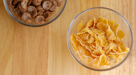 Top view cereals in glass bowl. breakfast conceptの写真素材