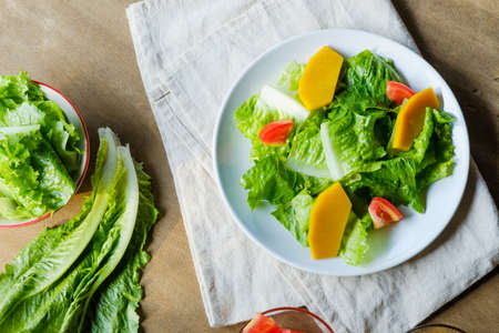 Mix salad vegetable  in white dish,veganの写真素材