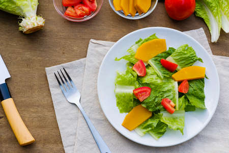 fresh salad on a plateの写真素材