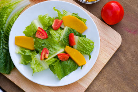 Mix salad vegetable  in white dish,veganの写真素材