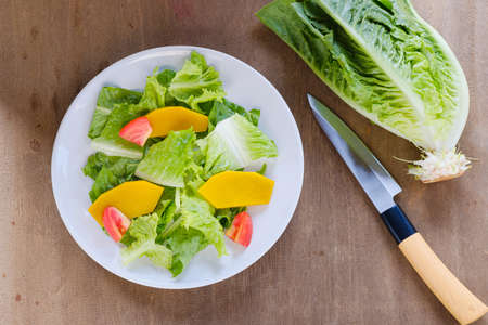 Mix salad vegetable  in white dish,veganの写真素材
