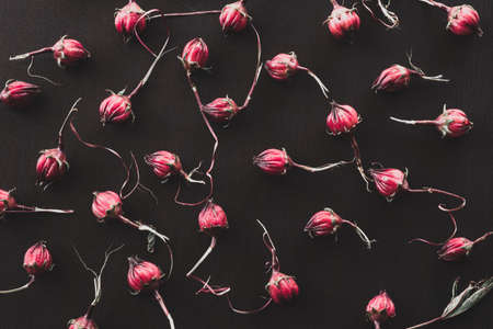 Roselle seamless top view on wooden board