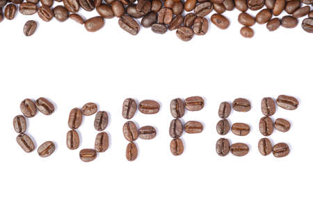 Bean coffee in isolated white background,text coffee of beansの写真素材