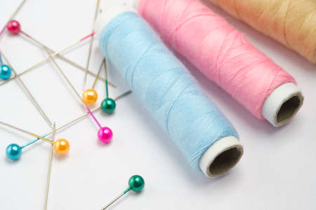 Close up of thread on white backgroundの写真素材