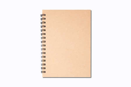 Brown notebook on white background.The cover is made of cardboard, covered with recycled paper, which is durable and environmentally friendly.Suitable for writing or taking notes.の写真素材