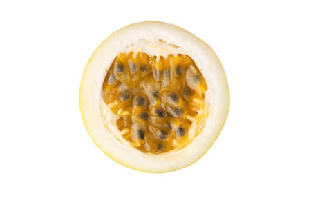 Passion fruit in isolated with clipping path.yellow fruit.Jamaica honey-suckle.Yellow granadilla.の写真素材