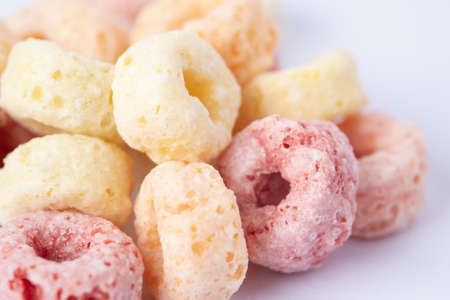 cereal flakes on white backgroundの写真素材