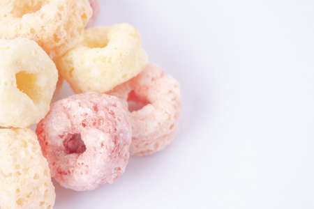 cereal flakes on white backgroundの写真素材