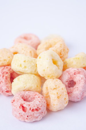 cereal flakes on white backgroundの写真素材