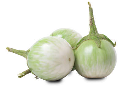 Close up and selective focus green eggplant.Eggplant in isolated with clipping pathの写真素材
