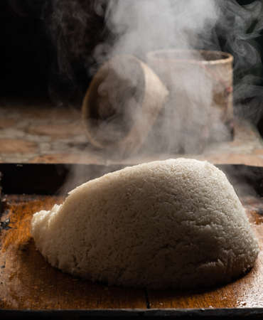 Steamed rice is hot and smokyの写真素材