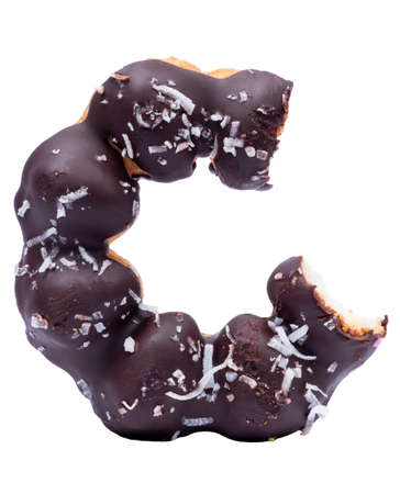 Chocolate Cream Donuts Sprinkled with Shredded Coconut.donuts not full in isolated with clipping path.の写真素材