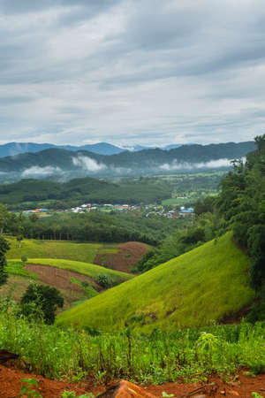 Aerial view of endless lush pastures of CHIANGRAI. View of Mae Ngoen Subdistrict Chiang Saen District Chiang Raiの写真素材