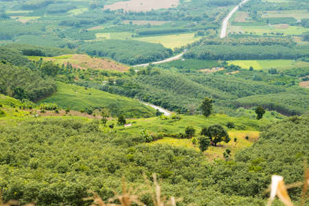 Landscape mountains of northern Thailand.The mountain splits between Chiang Khong and Chiang Saen districtsの写真素材