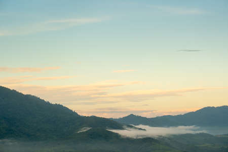 Landscape with clouds,sky and  mountains of northern Thailand.The mountain splits between Chiang Khong and Chiang Saen districtsの写真素材