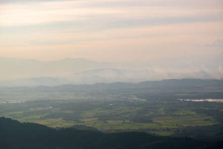 Aerial view of endless lush pastures of CHIANGRAI. View of Mae Ngoen Subdistrict Chiang Saen District Chiang Raiの写真素材