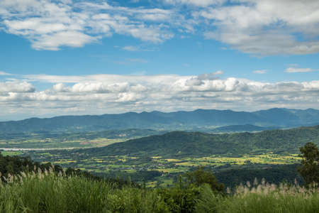 Aerial view of endless lush pastures of CHIANGRAI. View of Mae Ngoen Subdistrict Chiang Saen District Chiang Raiの写真素材