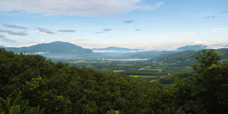 Landscape with clouds,sky and  mountains of northern Thailand.The mountain splits between Chiang Khong and Chiang Saen districtsの写真素材