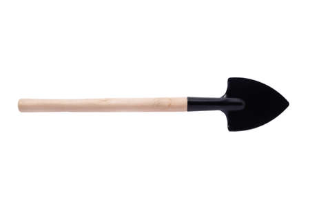 Garden trowel in isolated with clipping path.A tool for scooping, splashing, or scooping up soil, similar to a pickaxe, but larger, flat in shape, with a long handle.の写真素材
