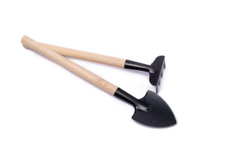 Garden trowel and rake in isolated with clipping path. .gardening equipmentの写真素材