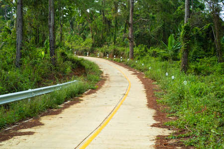 Thailand country road landscape.Traveler journey by roads.the scenery of the country road and the mountains on both sides of the road with treesの写真素材