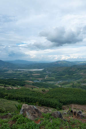 Landscape with clouds,sky and  mountains of northern Thailand.The mountain splits between Chiang Khong and Chiang Saen districtsの写真素材