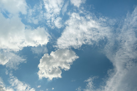 Many small clouds in blue sky.Summer cloudy.White clouds floating in the sky.の写真素材