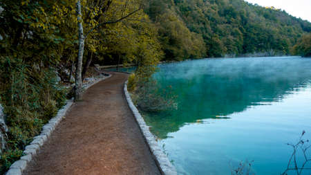 Waterfall and Lake within the colorful Plitvice National Park in Croatia