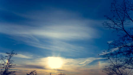 Beautiful Sunset on the Peak of Fockeberg in Leipzig, Saxony, Germany.の写真素材