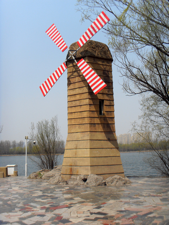 Windmill in a parkの写真素材