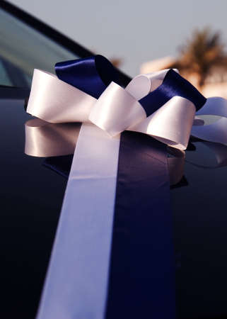 Wedding band in the form of a flower on the carの写真素材