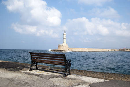 The lighthouse on the pier at the skylineの写真素材