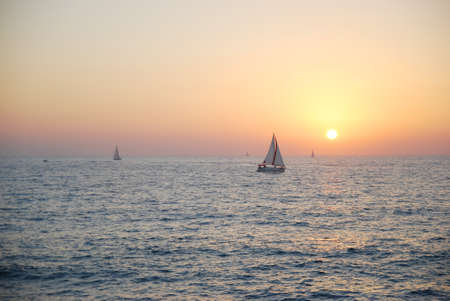Yacht on the Mediterranean coast of Israelの写真素材
