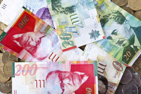 shekels in notes and coins of all virtuesの写真素材