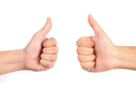 Two thumbs up isolated with white backgroundの写真素材