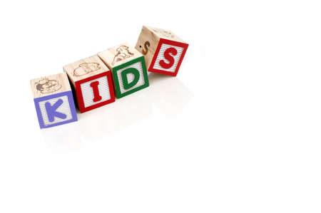 Alphabet blocks spelling Kids isolated white background