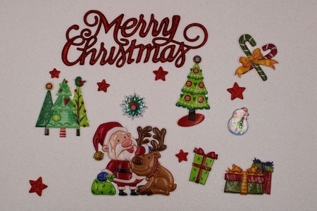 Nice Christmas illustration on white background with trees and Santa Clausの写真素材