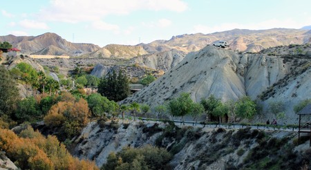 Landscape of rocky mountains in the Almería area of Spainの写真素材