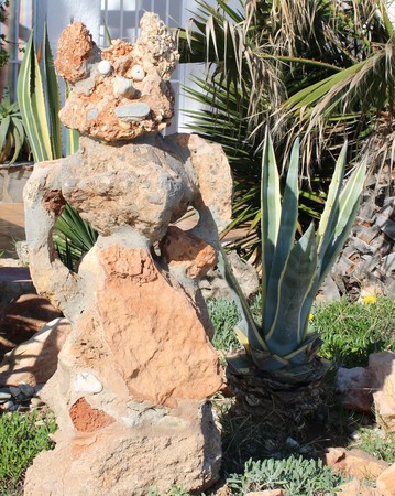 Garden with flowers plants and decorative stonesの写真素材