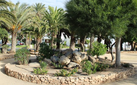 Recreational area with palm trees and beautiful gazebo in the province of AlmerÃ­a in Spainの写真素材