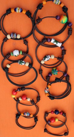 Braided leather bracelets of light and dark color handmadeの写真素材